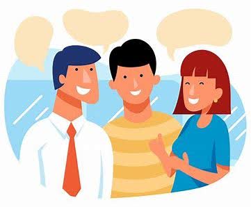 Three business folks with empty communication bubbles